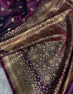 Banarasi Satin Silk Saree in Fire Gold Shade with Elegant Booti Work | Traditional Designer Wedding Saree