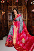 Grey Handloom Soft Silk Printed Saree