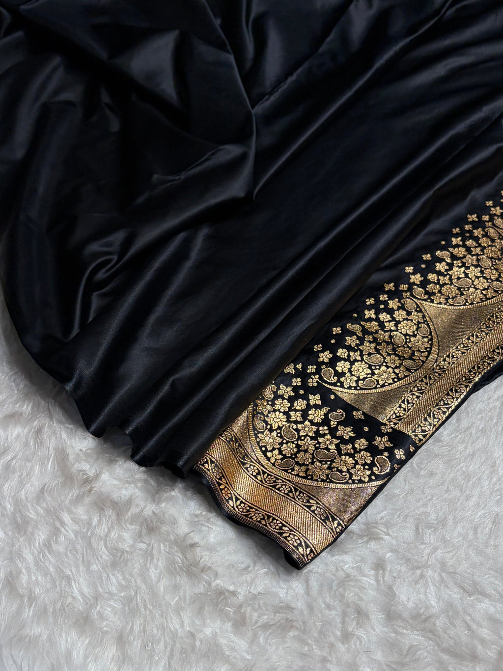 Banarasi Satin Silk Saree in Fire Gold Shade with Elegant Booti Work | Traditional Designer Wedding Saree