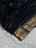 Banarasi Satin Silk Saree in Fire Gold Shade with Elegant Booti Work | Traditional Designer Wedding Saree