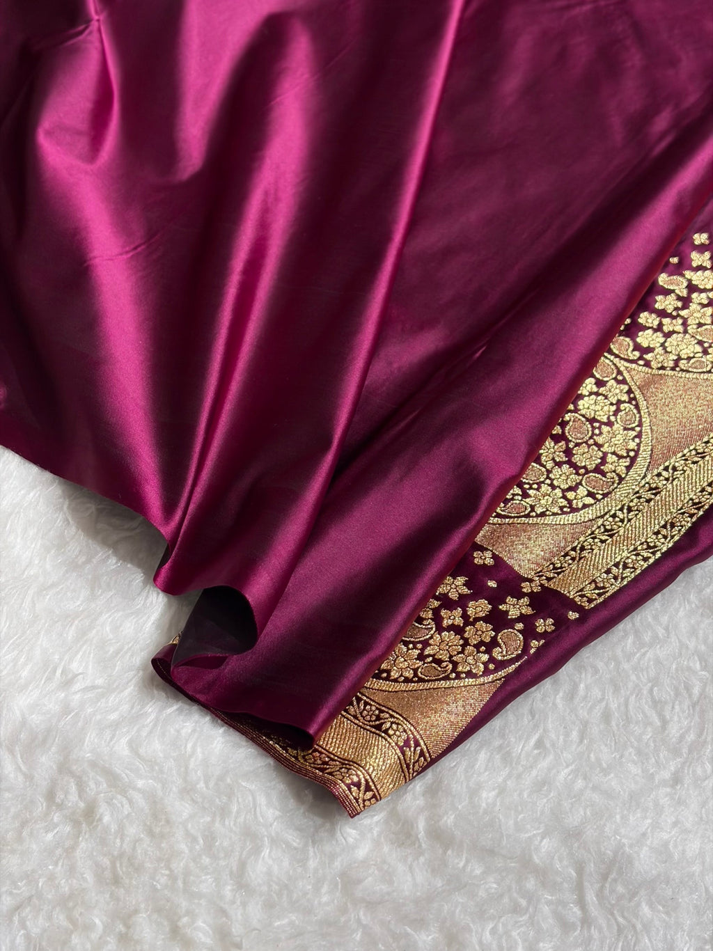 Banarasi Satin Silk Saree in Fire Gold Shade with Elegant Booti Work | Traditional Designer Wedding Saree