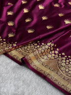 Banarasi Satin Silk Saree in Fire Gold Shade with Elegant Booti Work | Traditional Designer Wedding Saree