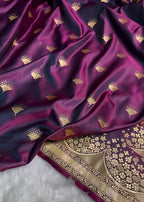 Banarasi Satin Silk Saree in Fire Gold Shade with Elegant Booti Work | Traditional Designer Wedding Saree