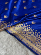 Banarasi Satin Silk Saree in Fire Gold Shade with Elegant Booti Work | Traditional Designer Wedding Saree