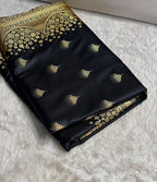 Banarasi Satin Silk Saree in Fire Gold Shade with Elegant Booti Work | Traditional Designer Wedding Saree