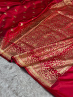 Banarasi Satin Silk Saree in Fire Gold Shade with Elegant Booti Work | Traditional Designer Wedding Saree
