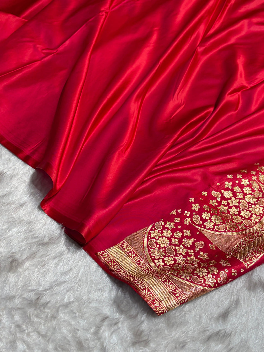 Banarasi Satin Silk Saree in Fire Gold Shade with Elegant Booti Work | Traditional Designer Wedding Saree