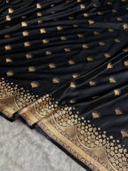 Banarasi Satin Silk Saree in Fire Gold Shade with Elegant Booti Work | Traditional Designer Wedding Saree