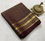 Buy Mysore Silk Saree in Royal Blue Micro Checks with Gold Zari Border and Star Buttas