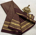 Buy Mysore Silk Saree in Royal Blue Micro Checks with Gold Zari Border and Star Buttas