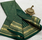 Buy Mysore Silk Saree in Royal Blue Micro Checks with Gold Zari Border and Star Buttas