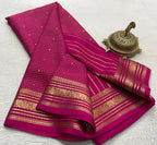 Buy Mysore Silk Saree in Royal Blue Micro Checks with Gold Zari Border and Star Buttas