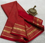 Buy Mysore Silk Saree in Royal Blue Micro Checks with Gold Zari Border and Star Buttas
