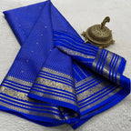 Buy Mysore Silk Saree in Royal Blue Micro Checks with Gold Zari Border and Star Buttas