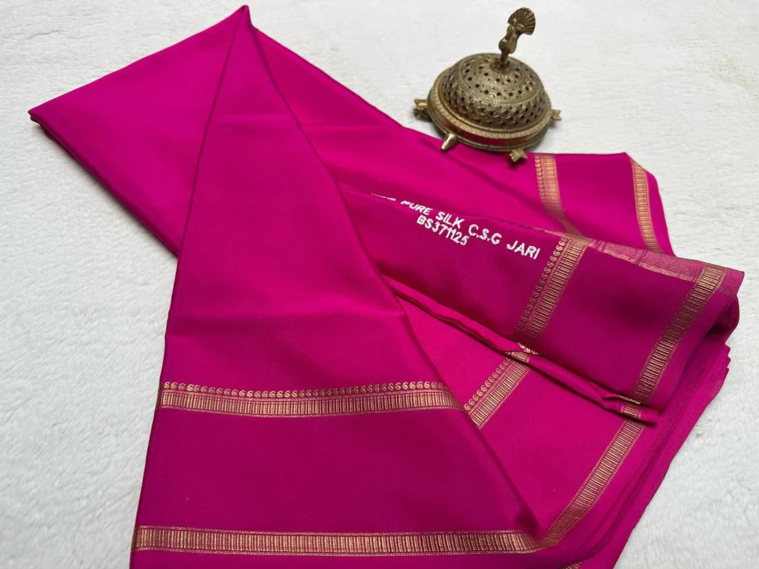 Pure Rani Pink Mysore crepe silk saree |SKYFABLISS