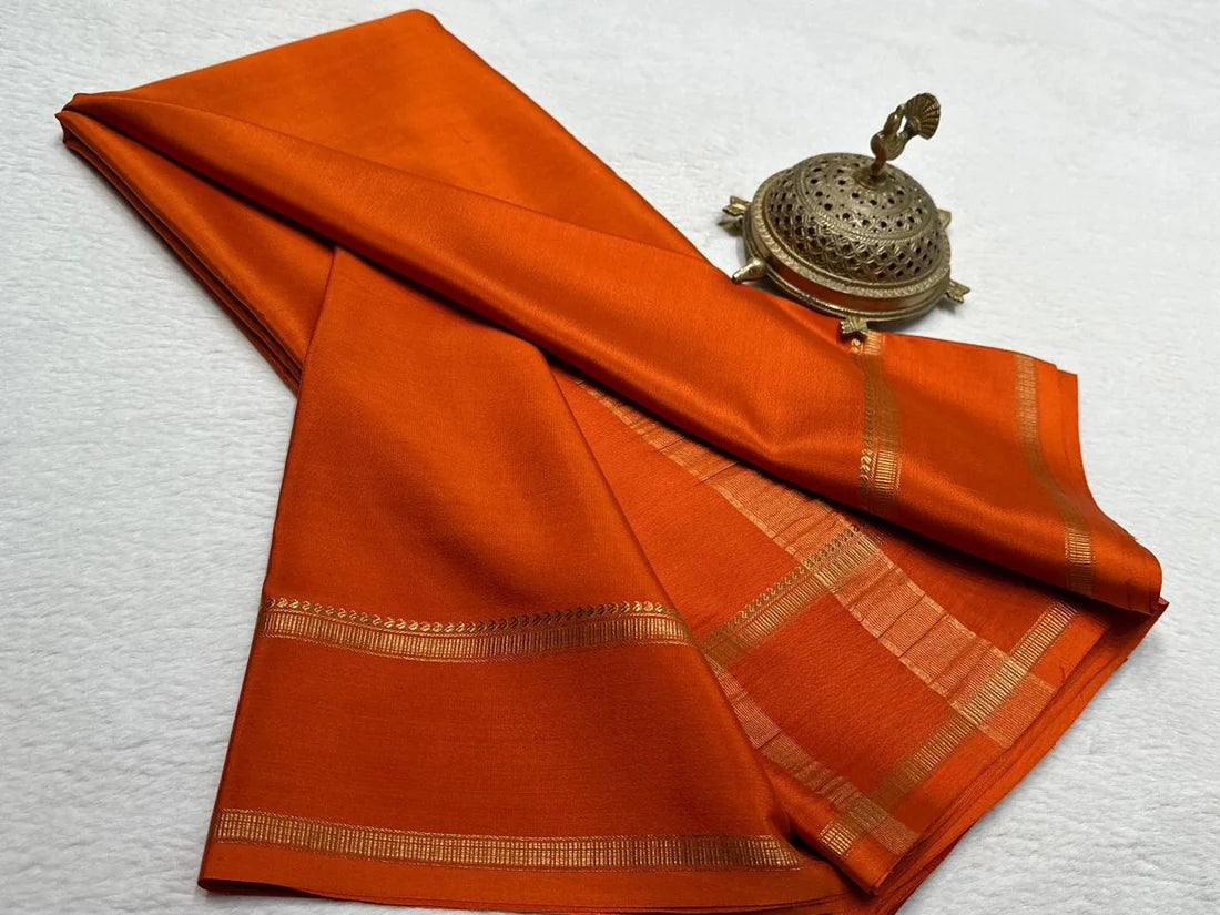 Orange Mysore crepe silk saree