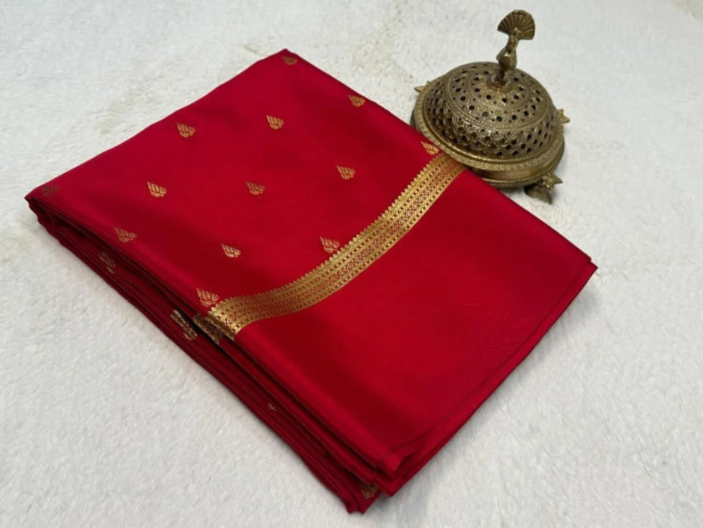 Red Mysore Silk Saree for Wedding & Festive Wear