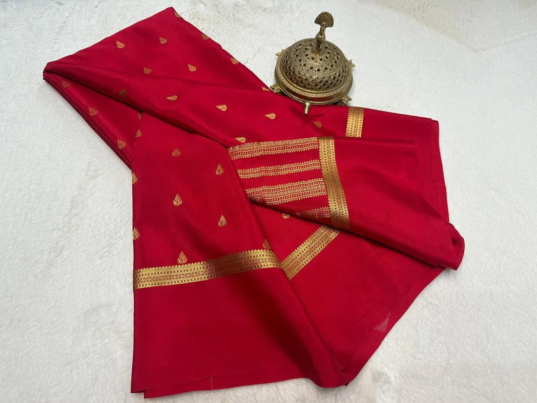 Red Mysore Silk Saree for Wedding & Festive Wear
