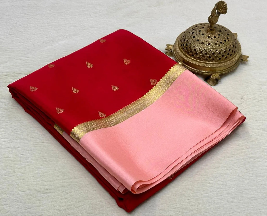 Red & Blush Pink light weight Mysore silk sarees for women