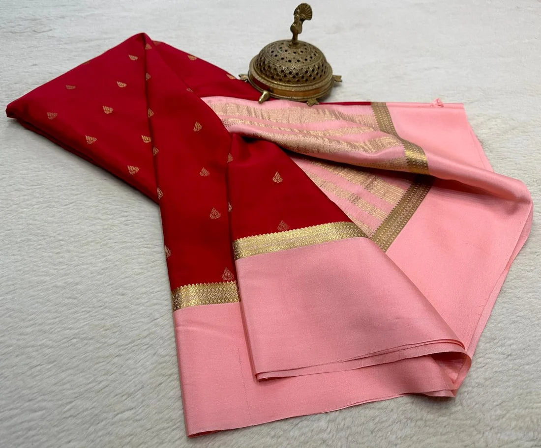 Red & Blush Pink light weight Mysore silk sarees for women