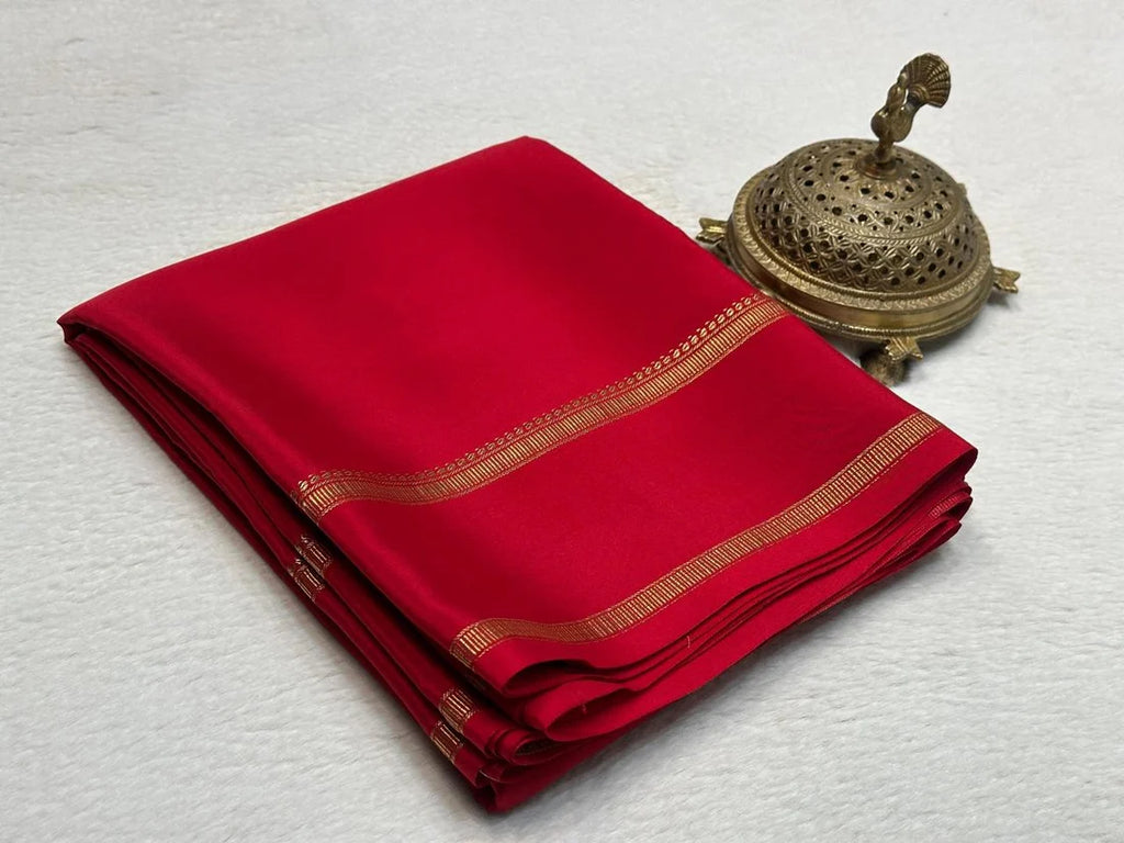 Red Mysore Silk Saree with Classic Zari Border