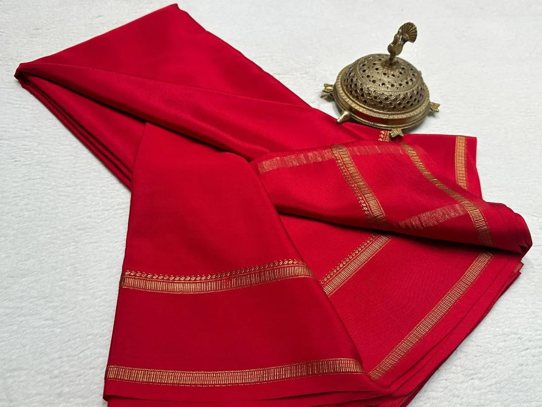 Red Mysore Silk Saree with Classic Zari Border