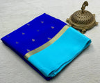 Royal blue crepe silk saree with Aqua Blue Contrast Border
