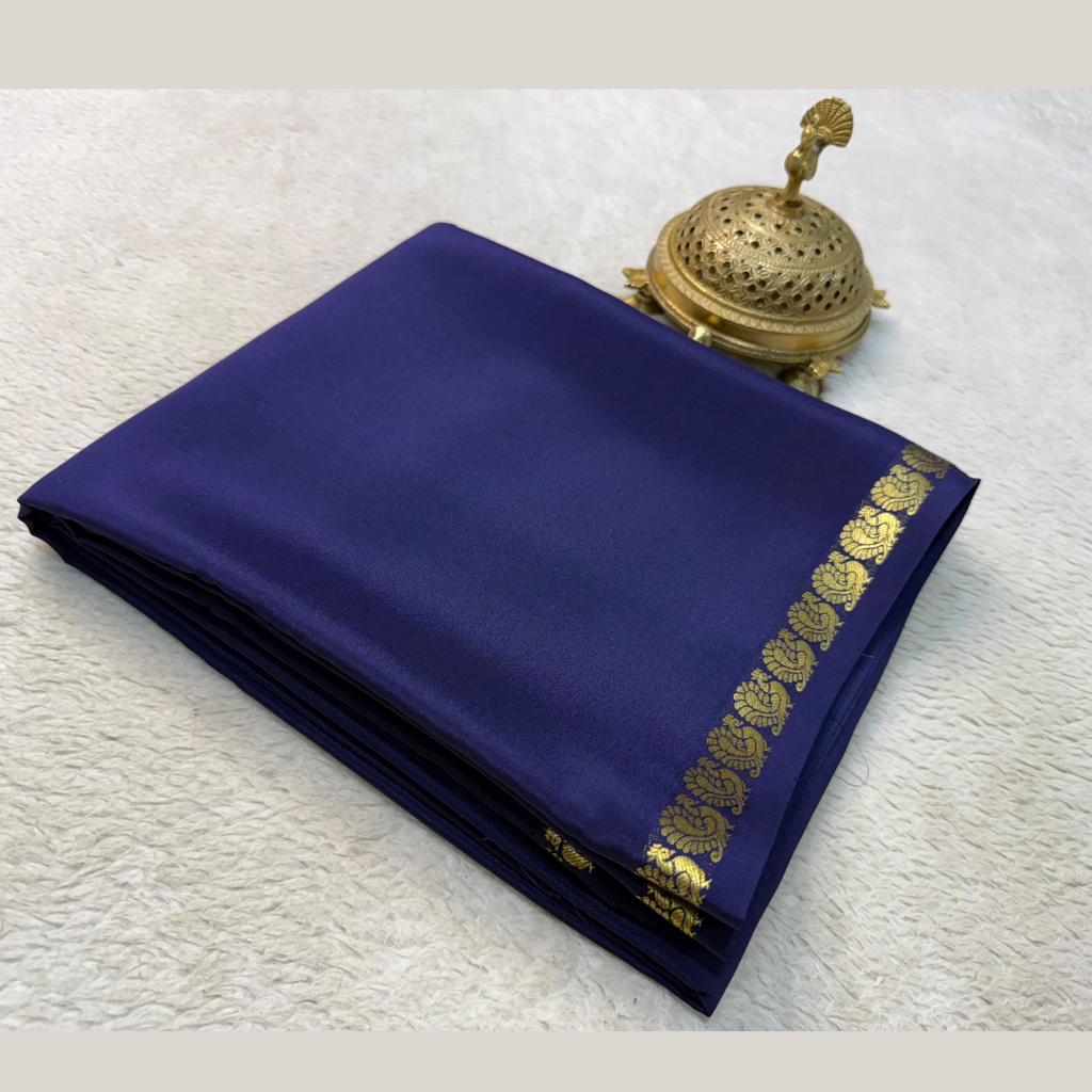 Navy Blue Semi Mysore Silk with rich border