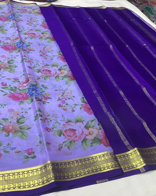 Exclusive pure crepe printed mysore silk sarees
