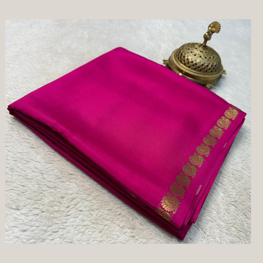 Mysore Silk Pink Saree with Small Rich Pallu Border