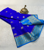 Blue Pure Mysore Silk Sarees with elephant zari border