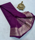 Maroon Pure Crepe Mysore Silk Saree with Unstitched Blouse