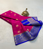 Rani Color Mysore Crape Silk Saree butta with Rich pallu & contrast  blouse