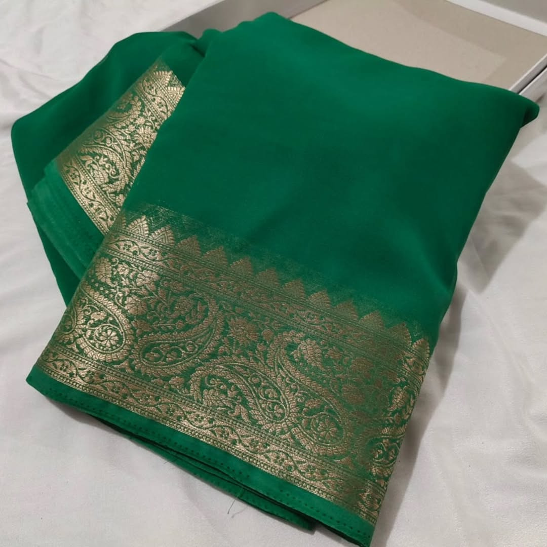 Dark Green mysore silk sarees for Partywear with Blouse