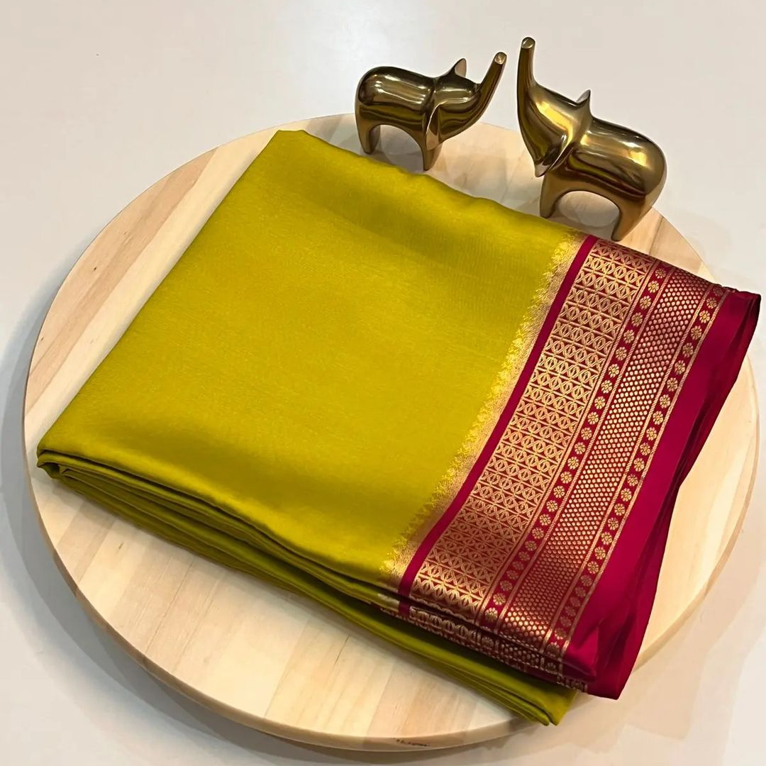 Mysore Silk Saree  Zari Pallu With Blouse - Light Green