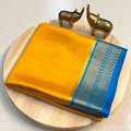 Light Yellow & Sky Border  Mysore Soft Silk Saree