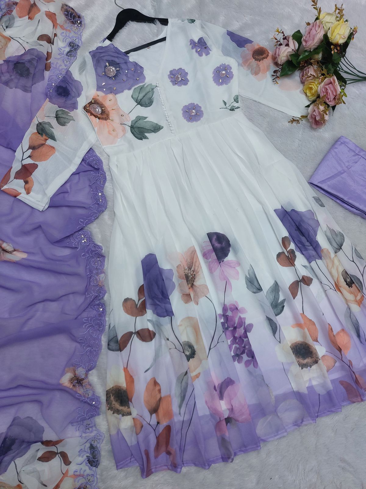 Cotton Suit Set with discharge print kurti and one side pocket Fabloom