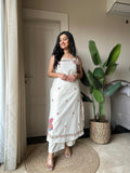 Cotton Flex Embroidered Kurta Pant Set off white front view
