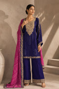 Heavy Chinon Kurti Set Embroidery Work royal blue full front view