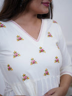 Floral embroidery detail on Cotton Anarkali Pant Dupatta Set