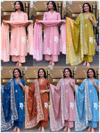 Cotton Suit Set With discharge print and side cut straight kurti Fabloom