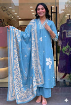 Cotton Suit Set With discharge print and side cut straight kurti Fabloom