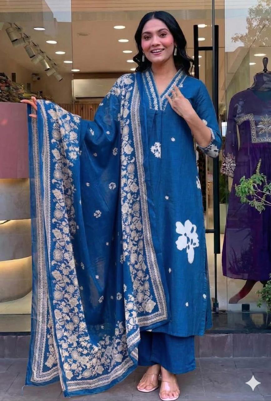 Cotton Suit Set With discharge print and side cut straight kurti Fabloom