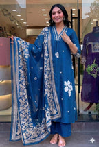 Cotton Suit Set With discharge print and side cut straight kurti Fabloom