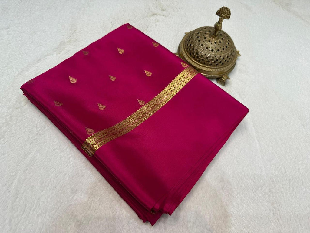 Elegant Rani Pink Pure Mysore Soft Silk Saree with Gold Zari Butti Work
