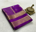 Royal Violet Pure Mysore Silk Saree with Fine Micro-Checks & Gold Zari Border