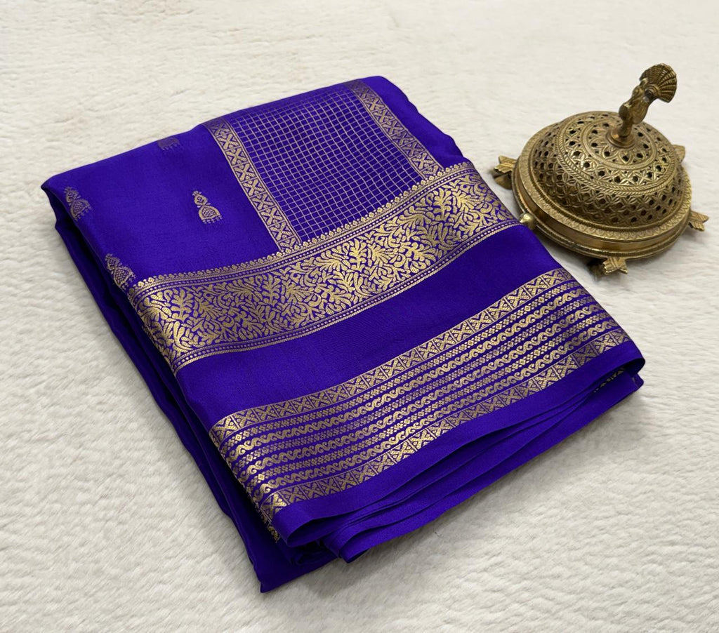 Pure Mysore Crepe Silk Saree in Cobalt Blue with Heritage Zari Weaving