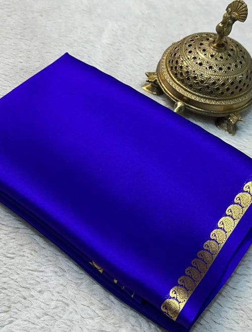 Blue Mysore Silk Party wear Saree with Blouse.