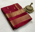 Royal Violet Pure Mysore Silk Saree with Fine Micro-Checks & Gold Zari Border