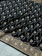 Radiant Fire Gold Banarasi Satin Silk Saree with Elegant Booti Work